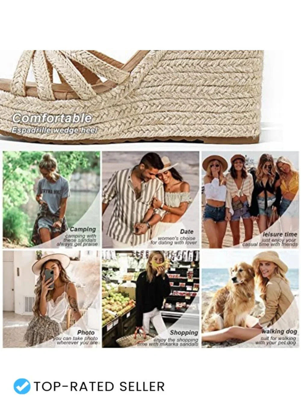 Women's Espadrille Wedge Sandals Open Toe Platform Ankle Strap Canvas